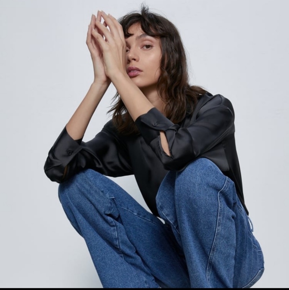 Zara Satin Effect Oversized Shirt - Picture 5 of 7